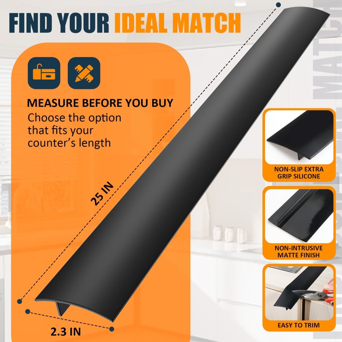 3rd Generation B-Forest Silicone Stove Gap Covers (2 Pack), Seals Gaps Between Stovetop and Counter, Heat Resistant Oven Gap Filler, Kitchen Stove Gap Guard (25 in-Black), Easy-Clean, Easy-Secure thumbnail 3