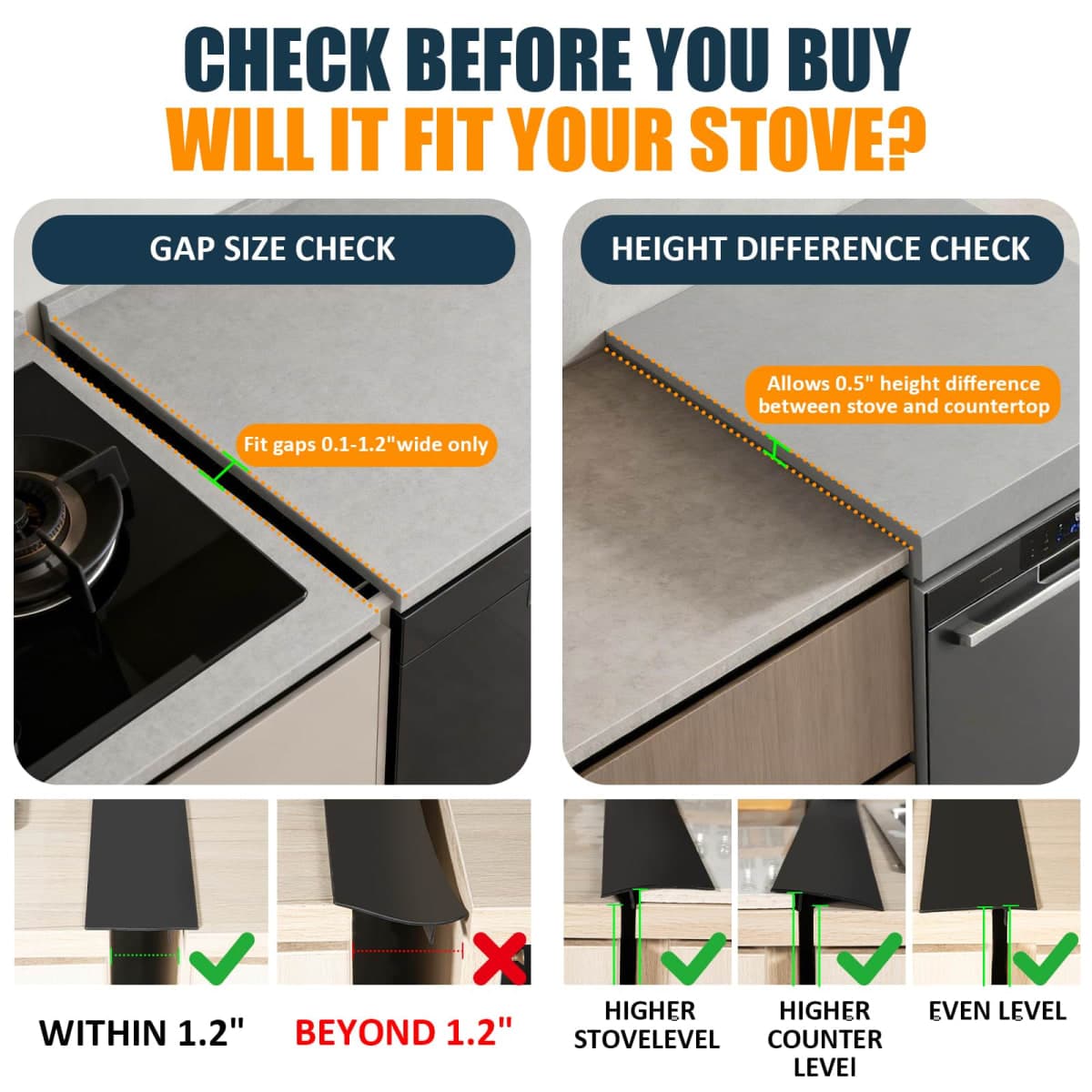 3rd Generation B-Forest Silicone Stove Gap Covers (2 Pack), Seals Gaps Between Stovetop and Counter, Heat Resistant Oven Gap Filler, Kitchen Stove Gap Guard (25 in-Black), Easy-Clean, Easy-Secure thumbnail 5