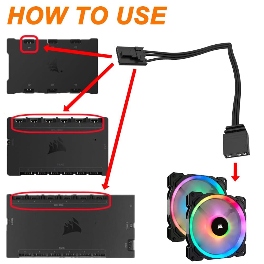 DKARDU 4 Pin to 3 Pin RGB Adapter Cable for Corsair RGB, 5V 3Pin ARGB Device Connector Cord, Lighting Node CORE, Commander CORE and iCUE Commander CORE-XT, Smart Lighting (10cm/3.94in, 3pcs) thumbnail 3