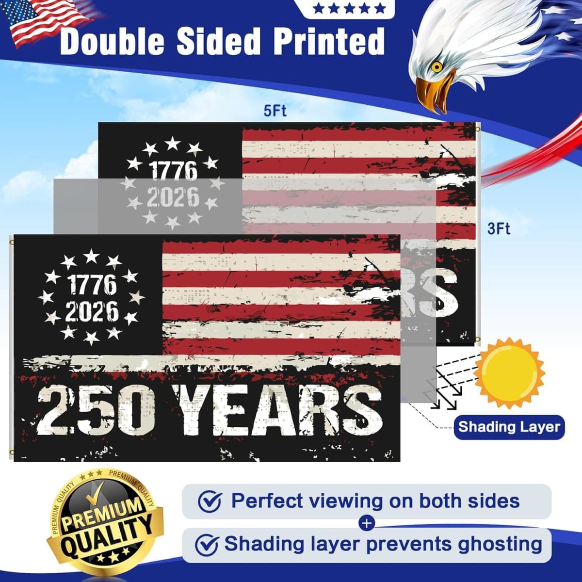 250th Anniversary USA Flag 3x5 - Betsy Ross Freedom Flags Double Sided, 3 Ply, UV Protection and Fade Resistant Reinforced Brass Grommets - USA 250 thumbnail 2