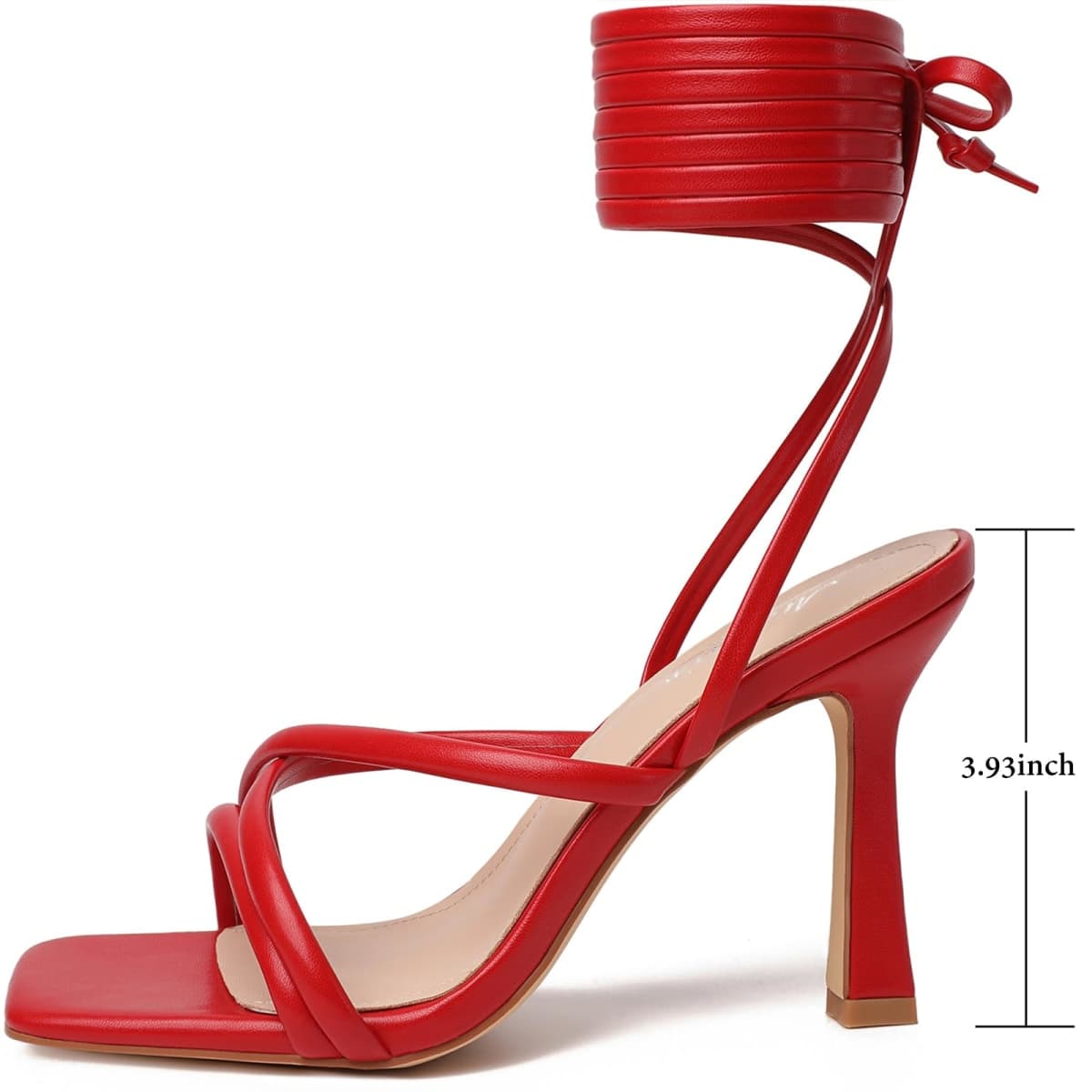 Mostrin White Strappy Heels for Women Lace Up Heels Tie Up Stiletto High Heeled Sandals Square Open Toe Heels for Prom, Party, Red, 9 thumbnail 3