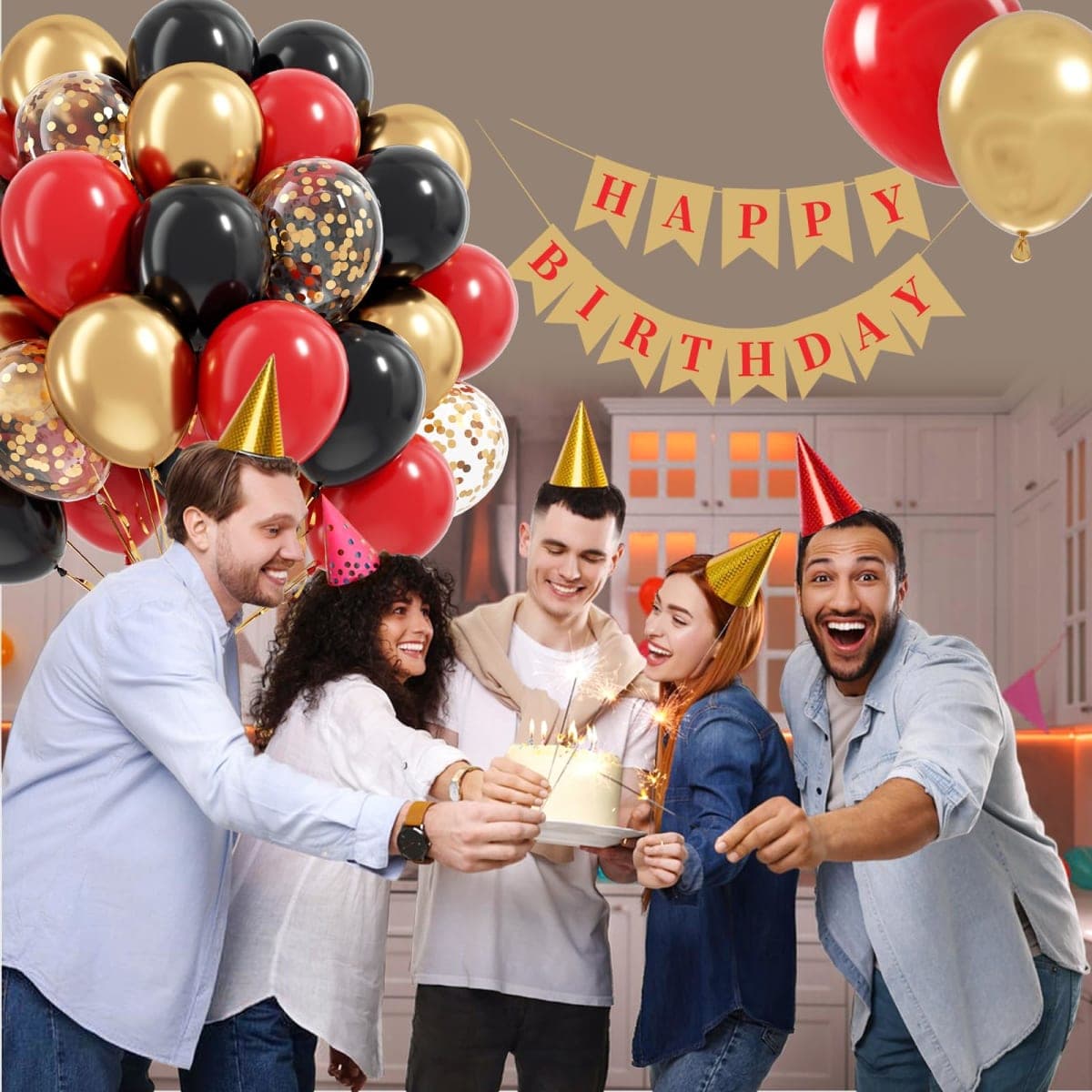 Red Black and Gold Balloons, 60pcs 12" Red Black Gold Confetti Balloons for Birthday Casino Party Decorations thumbnail 4