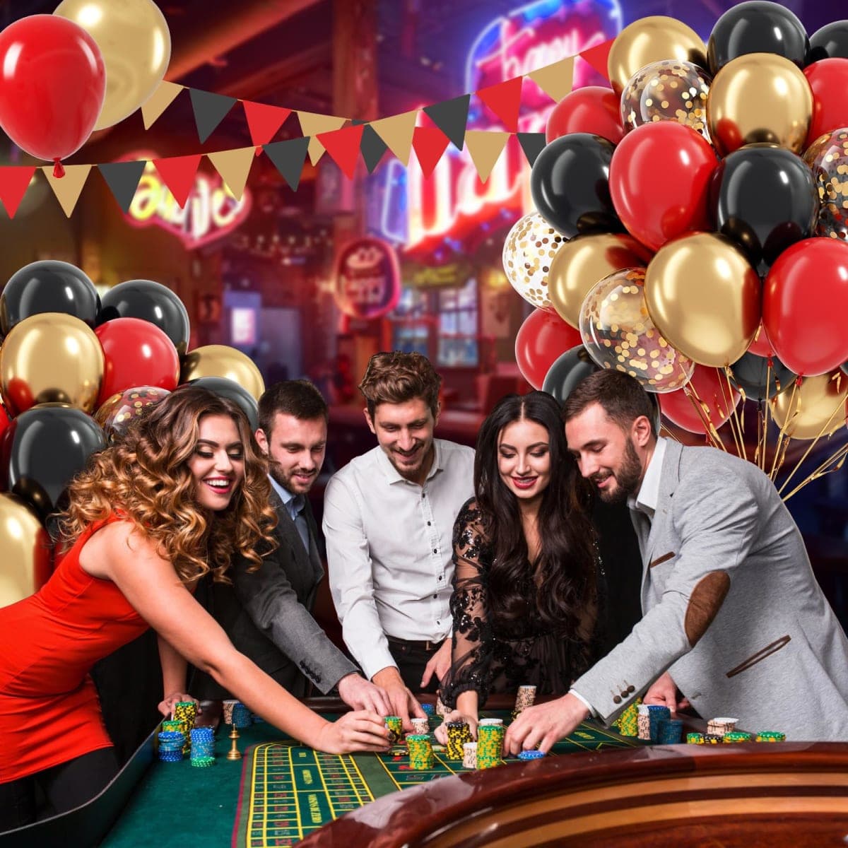 Red Black and Gold Balloons, 60pcs 12" Red Black Gold Confetti Balloons for Birthday Casino Party Decorations thumbnail 5