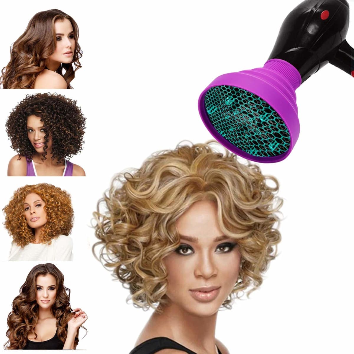 WAJIAYON Universal Collapsible Hair Dryer Diffuser Attachment-Foldable Portable Travel and Easy Storage Hair Diffuser Fit Most Hair Dryers with Nozzle Diameter D-1.575Inch to 1.968 Inch (4-5cm)-Purple thumbnail 3