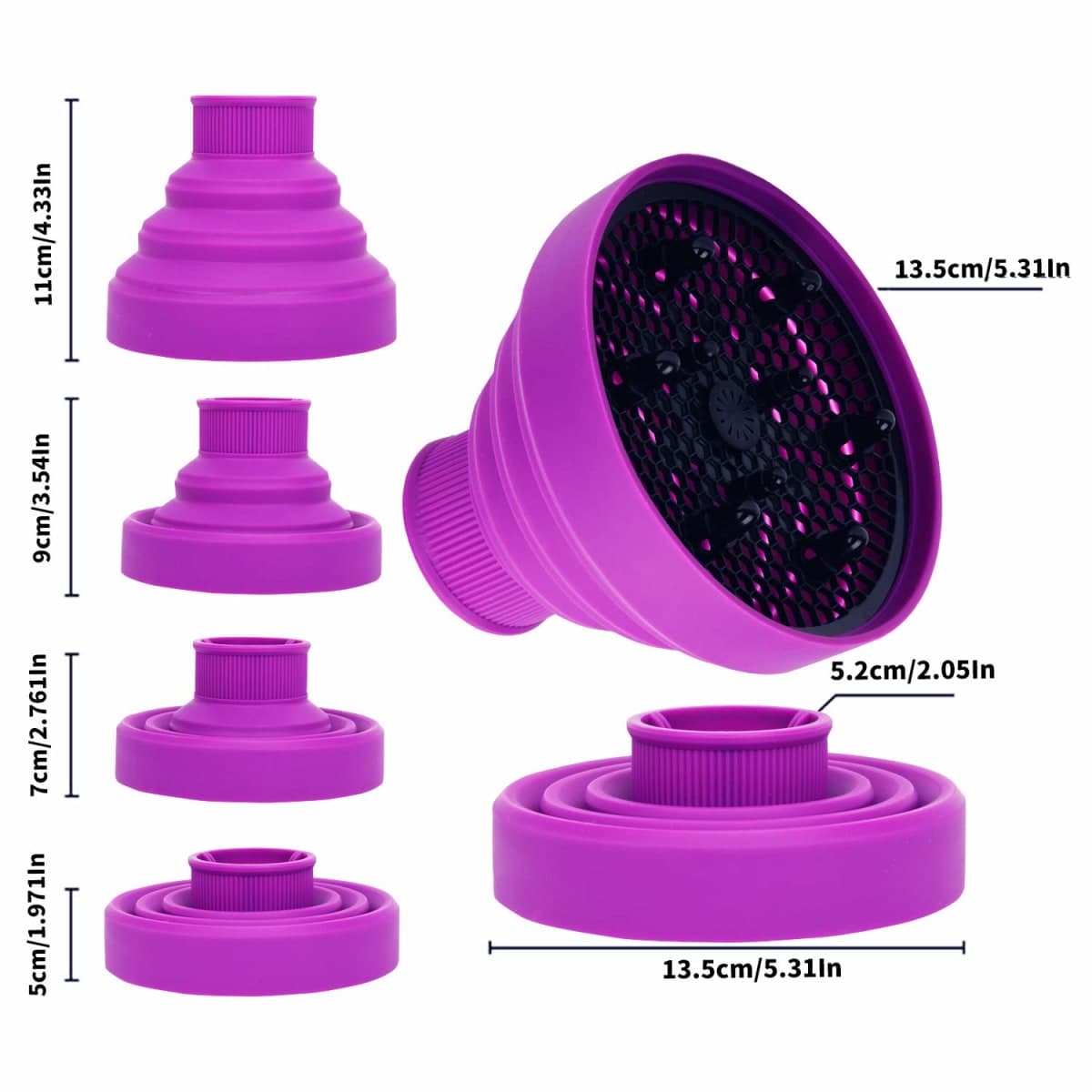 WAJIAYON Universal Collapsible Hair Dryer Diffuser Attachment-Foldable Portable Travel and Easy Storage Hair Diffuser Fit Most Hair Dryers with Nozzle Diameter D-1.575Inch to 1.968 Inch (4-5cm)-Purple thumbnail 4