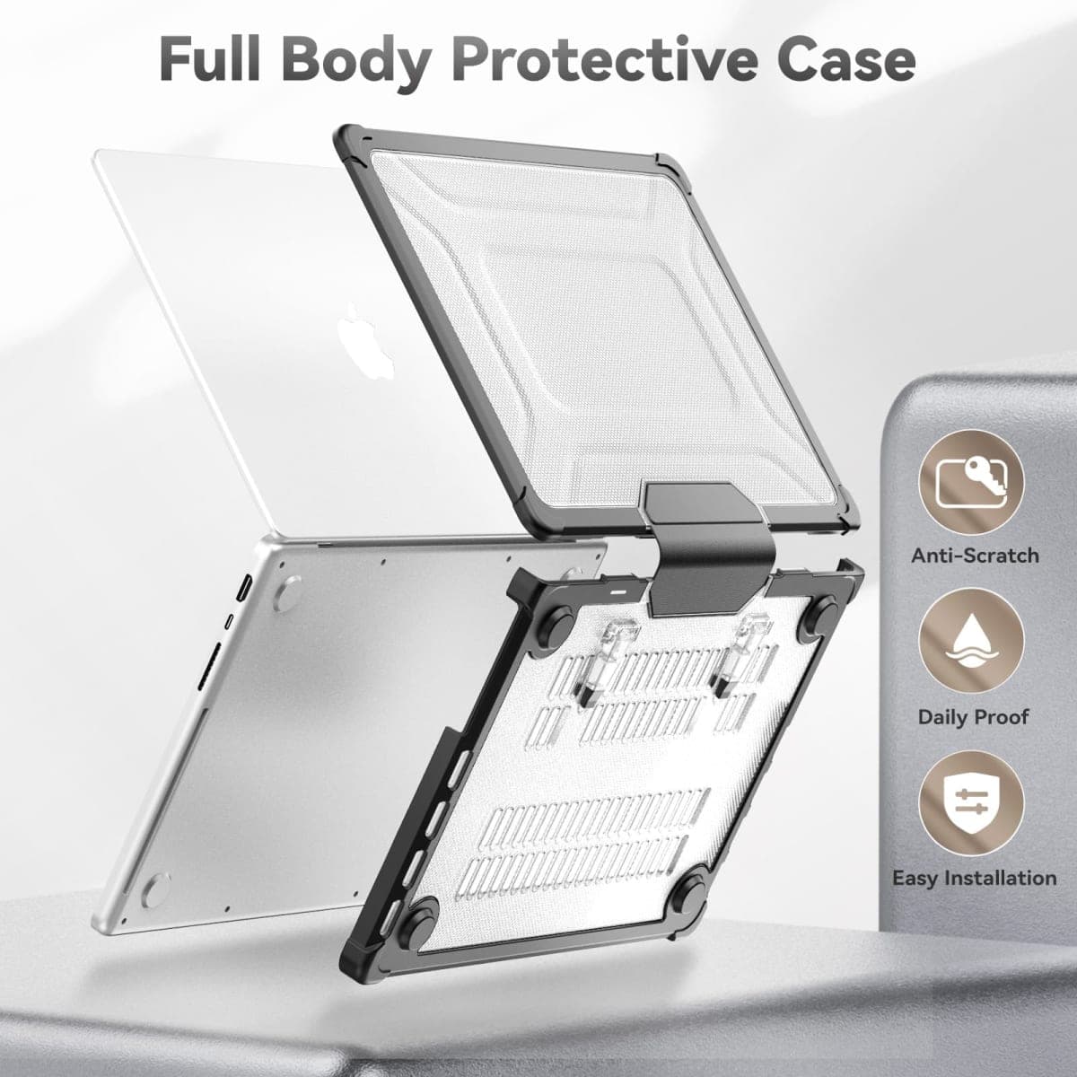 HXCASEAC Compatible with MacBook Pro 14 inch Case 2026 2025 2024 2023 2021,Anti-Scratching Protective Hard Cover with Foldable Stand M5 M4 M3 M2 M1 (A3426 A3434 A3401 A3112 A2918 A2992 A2442), Black thumbnail 4