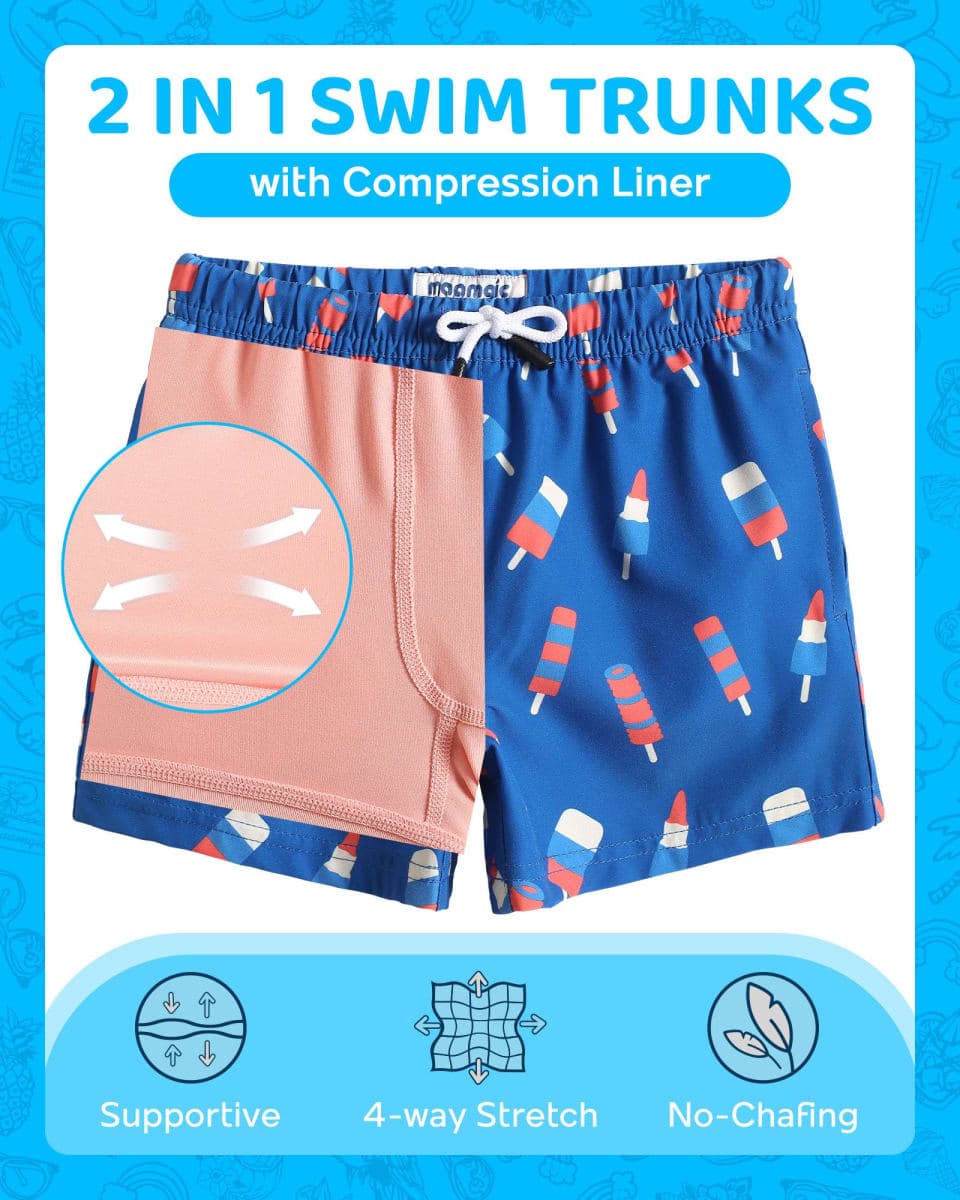 maamgic Mens Swim Trunks with Compression Liner 5" Stretch Beach Shorts Quick Dry with Zipper Pockets No-Chafing Board Shorts, Blue Shark, Medium thumbnail 2