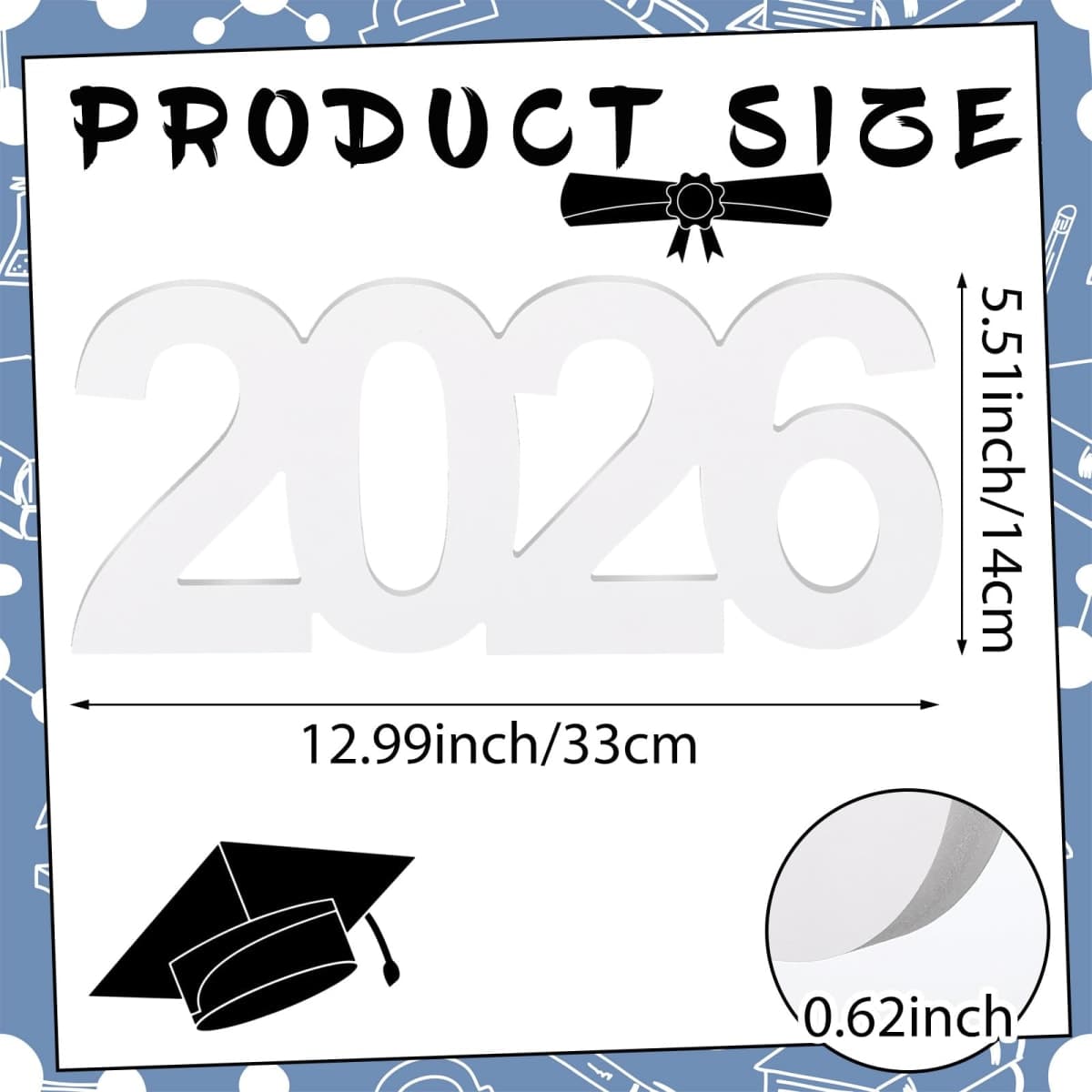AceOrbit 2026 Graduation Decorations Centerpieces Sign 13.4" x 6.7" Wooden Number 2026 for New Year Graduation Decorations Photo Booth Props for High School Seniors College Party Classroom thumbnail 2