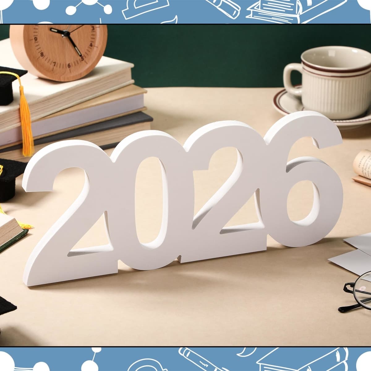 AceOrbit 2026 Graduation Decorations Centerpieces Sign 13.4" x 6.7" Wooden Number 2026 for New Year Graduation Decorations Photo Booth Props for High School Seniors College Party Classroom thumbnail 3