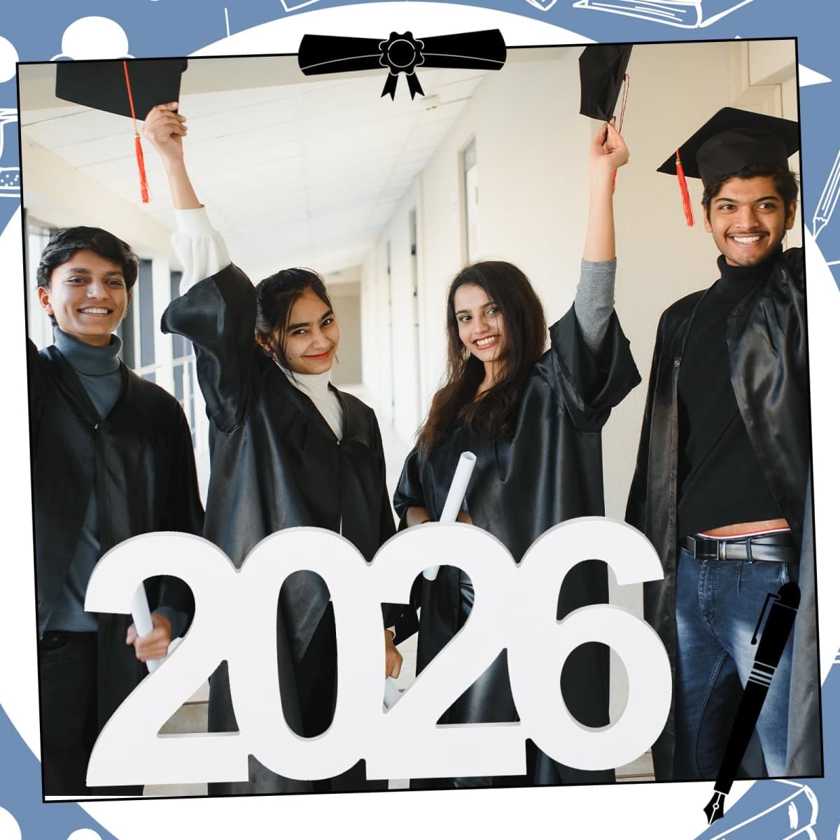 AceOrbit 2026 Graduation Decorations Centerpieces Sign 13.4" x 6.7" Wooden Number 2026 for New Year Graduation Decorations Photo Booth Props for High School Seniors College Party Classroom thumbnail 5