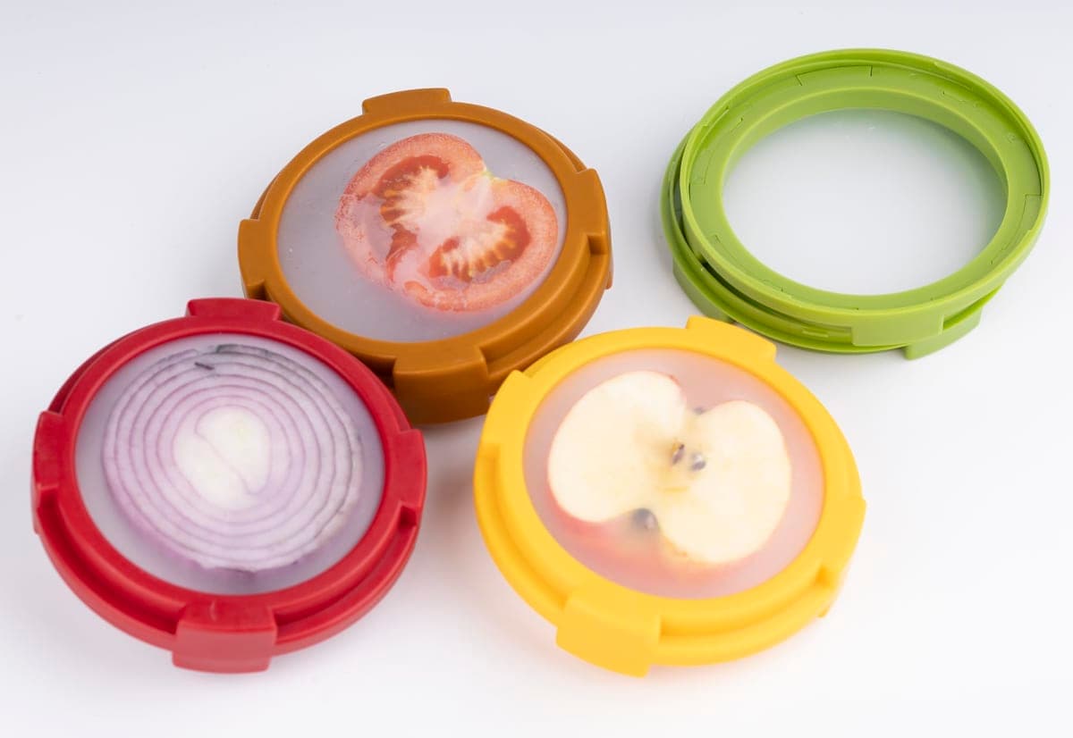 Ortarco 4Pcs Onion Storage Avocado Saver Holder, Lemons Garlic Tomato Peper Fruit Vegetable Container for Fridge (4PCS: Red+Yellow+Brown+Green) thumbnail 4