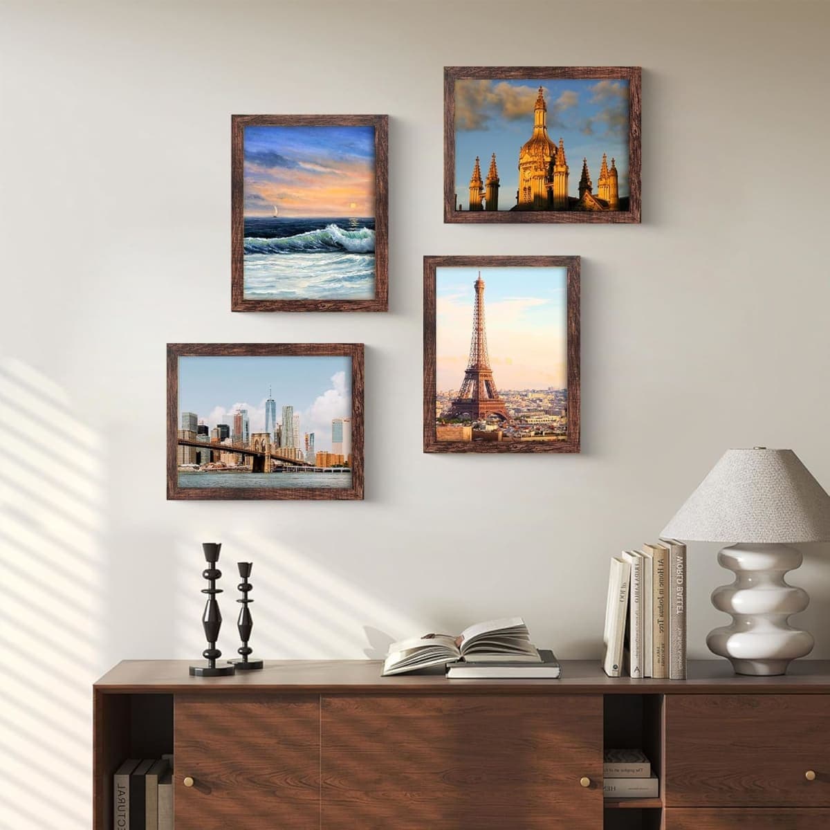 LUCKYLIFE 11x14 Picture Frame Set of 2,Made of Real Glass for Wall Mounting,Brown thumbnail 5