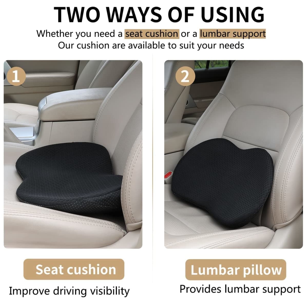 Livtribe Car Seat Cushion - Memory Foam Car Seat Pad - Sciatica & Lower Back Pain Relief - Car Seat Cushions for Driving - Road Trip Essentials for Drivers(Black) thumbnail 2
