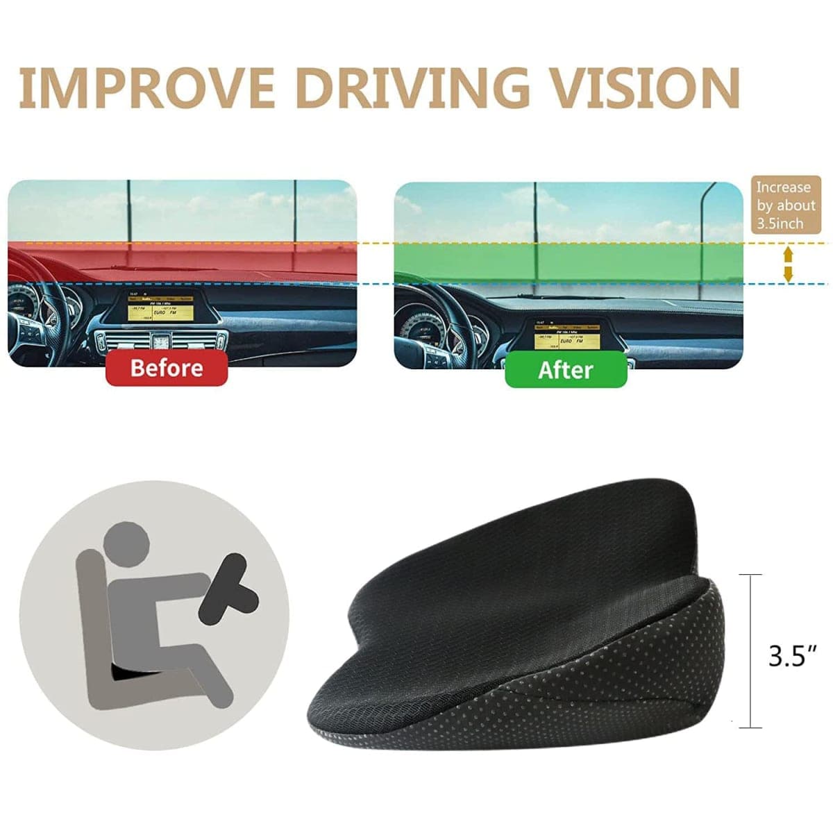 Livtribe Car Seat Cushion - Memory Foam Car Seat Pad - Sciatica & Lower Back Pain Relief - Car Seat Cushions for Driving - Road Trip Essentials for Drivers(Black) thumbnail 5