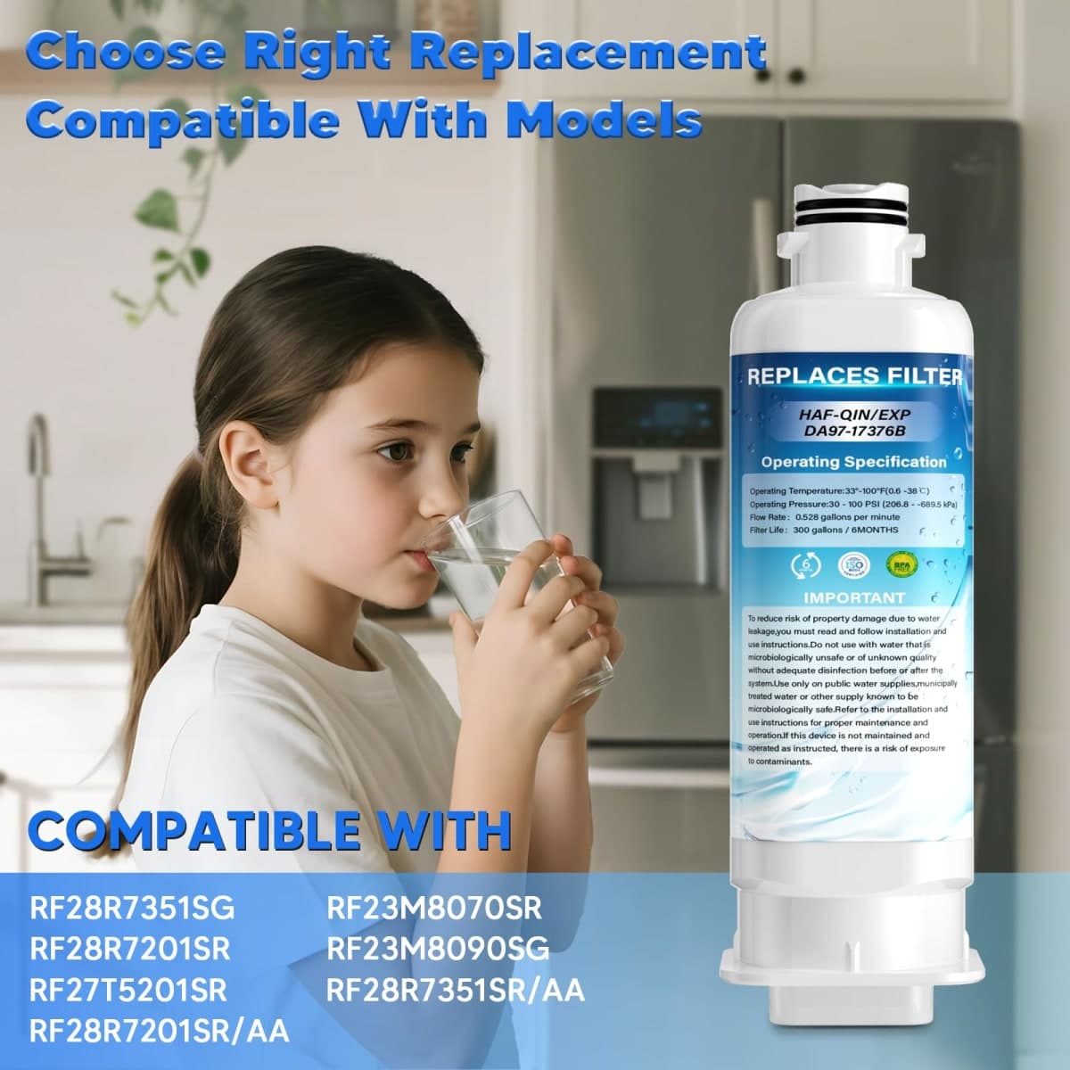 DA97-17376B Replacement for Samsung HAF-QIN/EXP, DA97-08006C, RF28R7201SR, RF28R7351SG, RF23M8070SG, RF23M8090SG Water Filters,Pack of 3 thumbnail 4