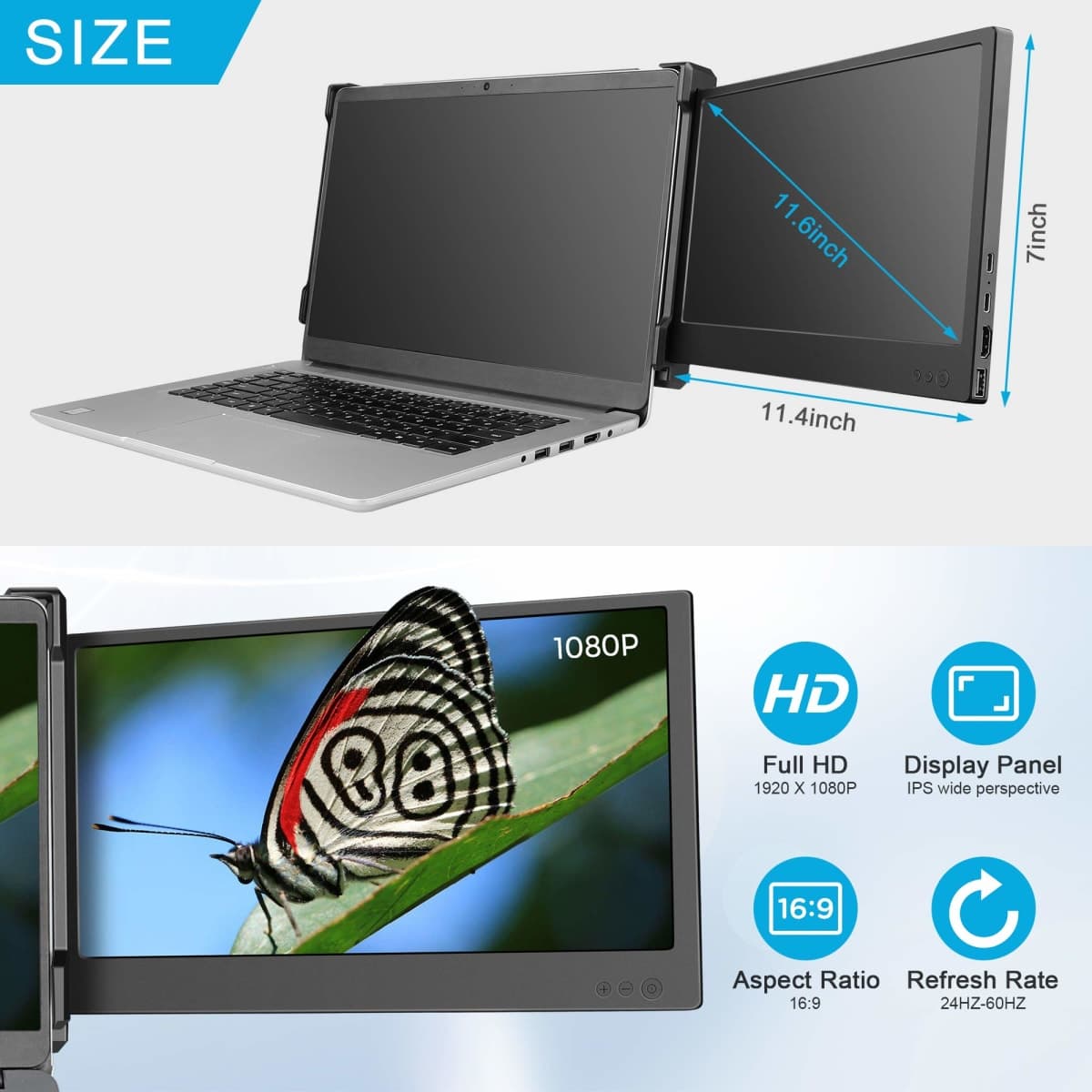 Ofiyaa P1 Portable Monitor Laptop Screen Extender Dual 11.6'' Display FHD IPS USB-A/Type-C/HDMI 2 Speakers Monitor Extender for PS5 Compatible with 13''-16'' Mac PC/Notebook (11.6 inch) thumbnail 4