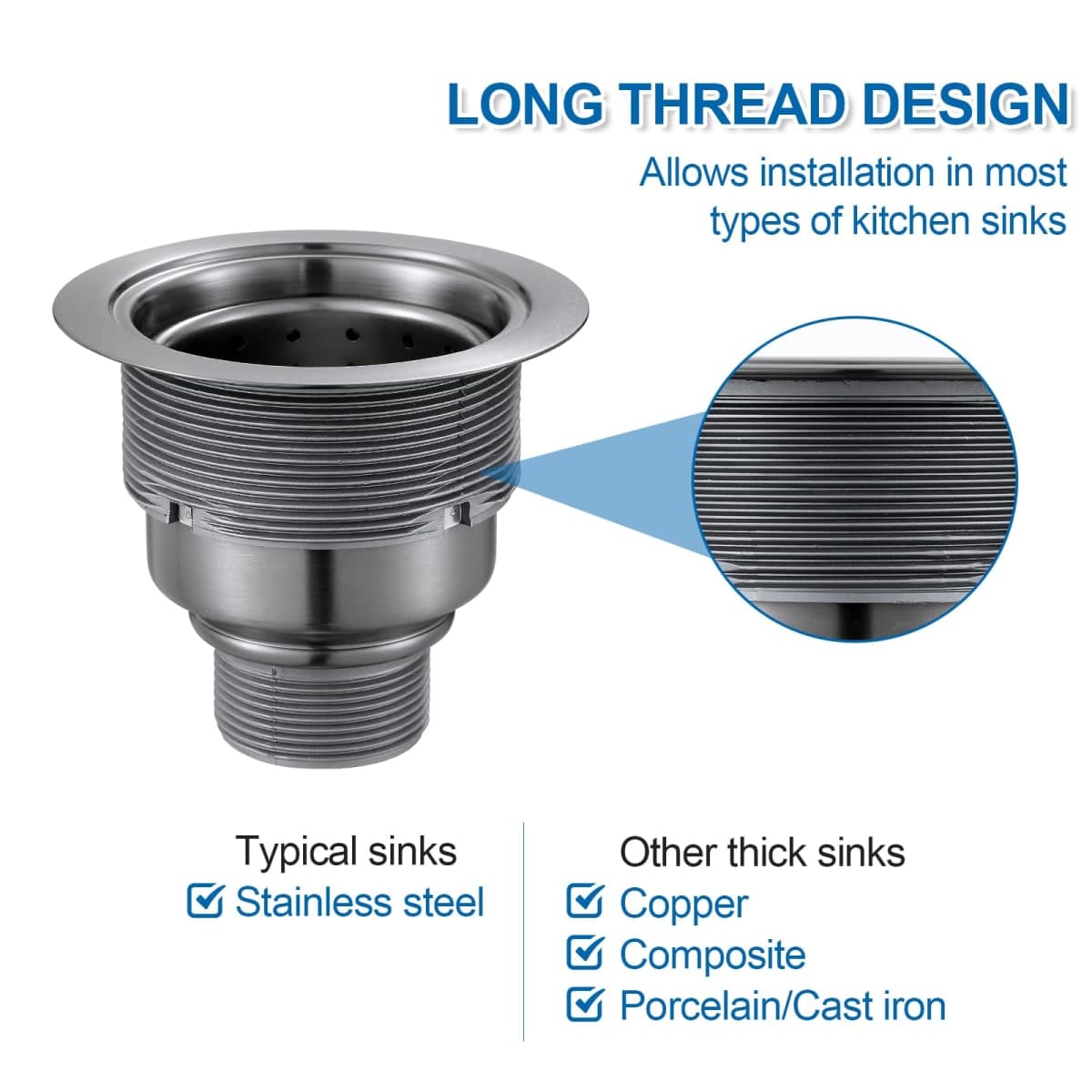 OUGOO 3-1/2-inch Kitchen Sink Drain, Stainless Steel Removable Deep Basket Strainer, Black Sink Drain with Tailpiece thumbnail 3