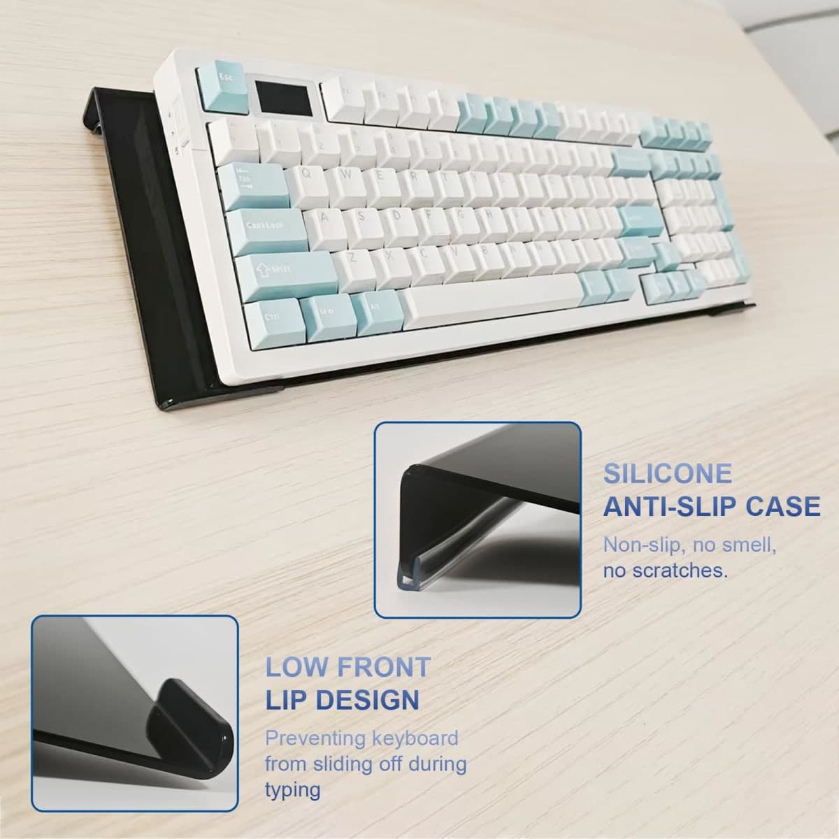Gecnroi Acrylic Tilted Computer Keyboard Stand Holder, 16.9" x 5.7" Keyboard Riser with Silicone Anti-Slip Strip, Keyboard Tray for Easy Ergonomic Typing for Office Desk, Home, School (Black) thumbnail 4