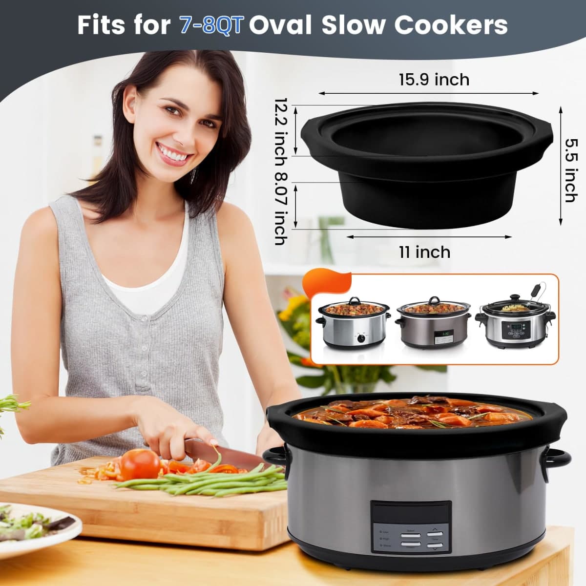 Silicone Slow Cooker Liners fit Crock Pot 7-8 QT,Crock Pot Liners For 7-8 Quart Oval or Round Slow Cookers,Reusable & Leakproof Silicone Slow Cooker Liner For Crockpot,Dishwasher Safe BPA Free thumbnail 2