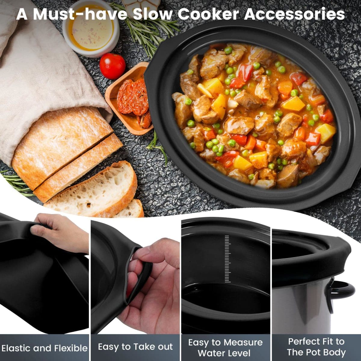 Silicone Slow Cooker Liners fit Crock Pot 7-8 QT,Crock Pot Liners For 7-8 Quart Oval or Round Slow Cookers,Reusable & Leakproof Silicone Slow Cooker Liner For Crockpot,Dishwasher Safe BPA Free thumbnail 3