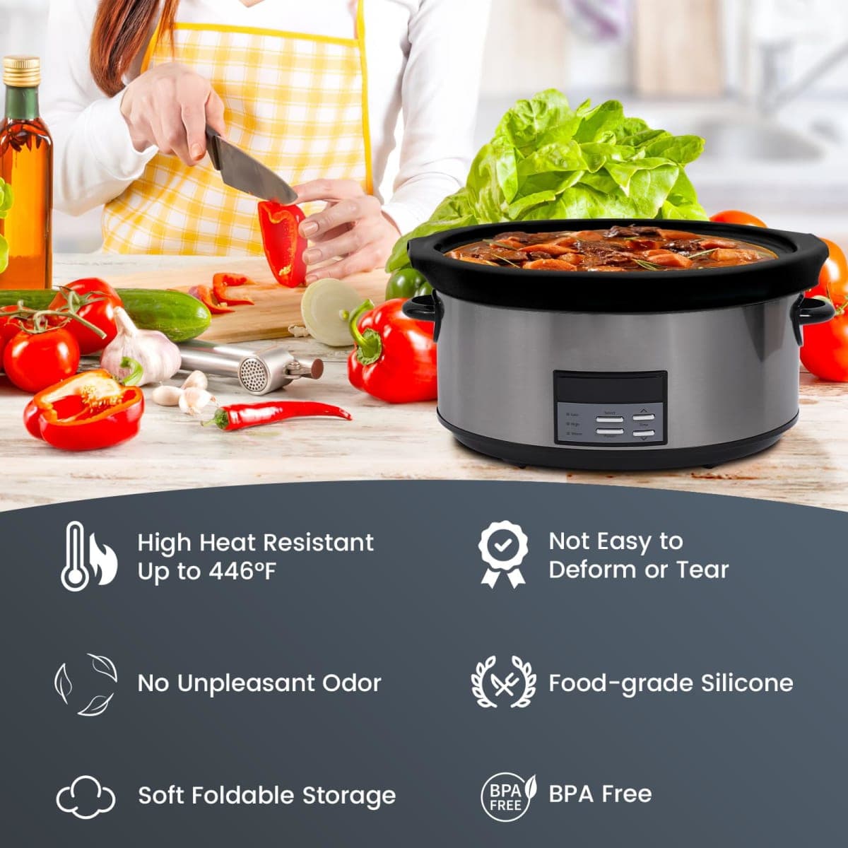 Silicone Slow Cooker Liners fit Crock Pot 7-8 QT,Crock Pot Liners For 7-8 Quart Oval or Round Slow Cookers,Reusable & Leakproof Silicone Slow Cooker Liner For Crockpot,Dishwasher Safe BPA Free thumbnail 4