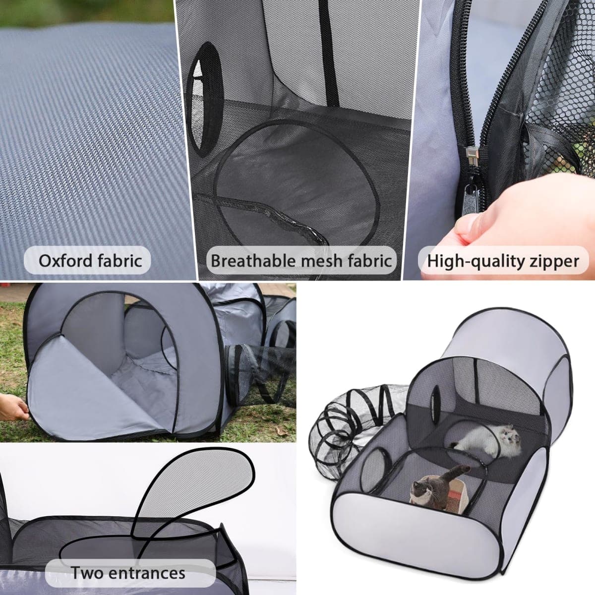 Tailtastic Dog Playpen with Surround Tunnel, Outdoor/Indoor Cat Playpen with Breathable Soft Sides，Tailtastic Cat Enclosure Tent for Small Animals, Portable Cat Tent with Carry Bag (Large) thumbnail 5