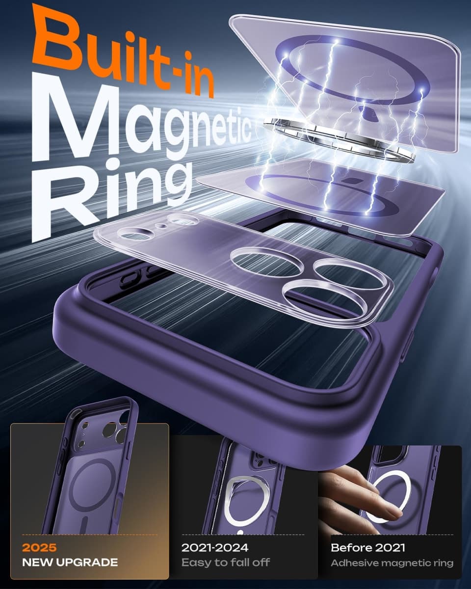 TOCOL for iPhone 17 Pro Max Case, Full Camera Protection, Built-in Magnetic Ring, Compatible with Magsafe, Drop Protection, Translucent Matte Phone Case for 17 ProMax 6.9 inch (Midnight Purple) thumbnail 4