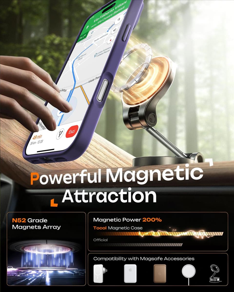 TOCOL for iPhone 17 Pro Max Case, Full Camera Protection, Built-in Magnetic Ring, Compatible with Magsafe, Drop Protection, Translucent Matte Phone Case for 17 ProMax 6.9 inch (Midnight Purple) thumbnail 5