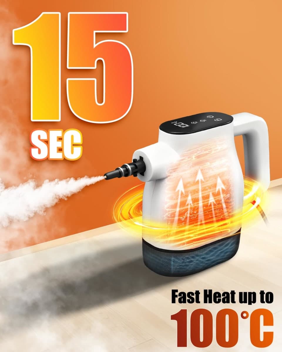 Saker EverSteam Instant-Heat Steam Cleaner for Home, Handheld Steam Cleaner with Mop Attachment and 4 Fiber Cloths, Lightweight Portable Steamer for Deep Cleaning of Car, Kitchen and Floor thumbnail 2