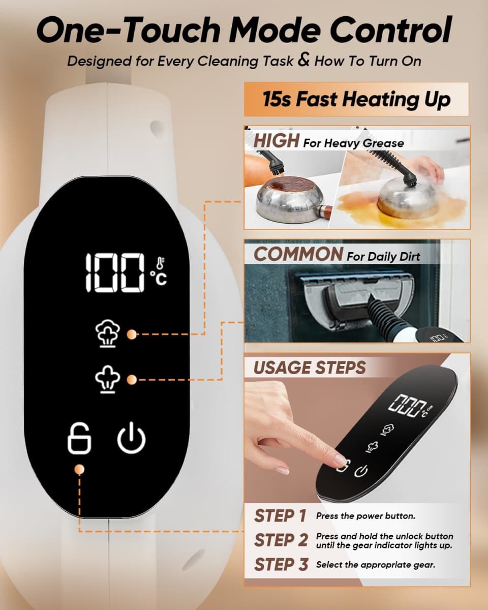 Saker EverSteam Instant-Heat Steam Cleaner for Home, Handheld Steam Cleaner with Mop Attachment and 4 Fiber Cloths, Lightweight Portable Steamer for Deep Cleaning of Car, Kitchen and Floor thumbnail 4