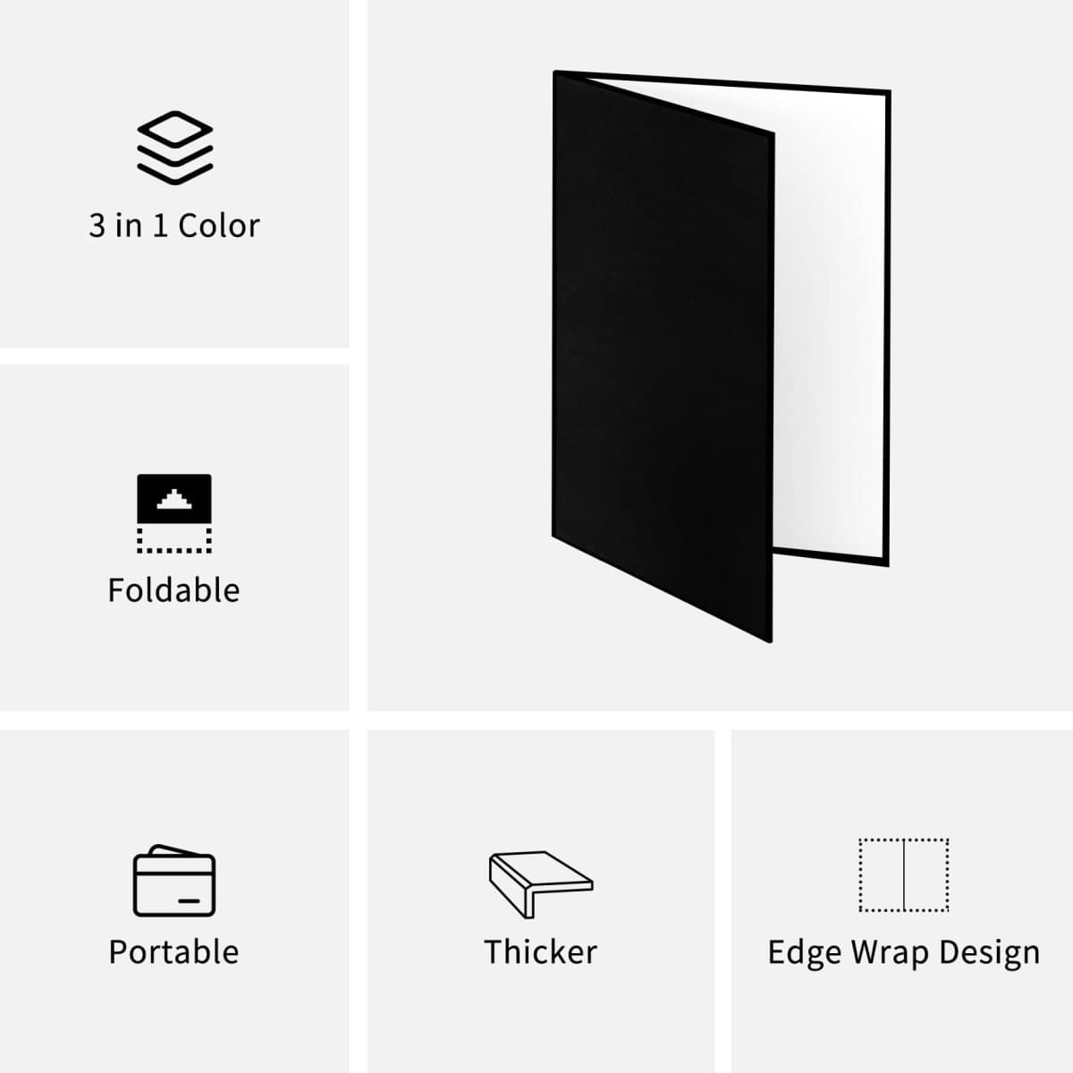 Meking 12x8 Inch 3in1 Cardboard Light Reflector for Photography, Studio Tabletop Food and Product Photo Shoot - Black, Silver and White thumbnail 5