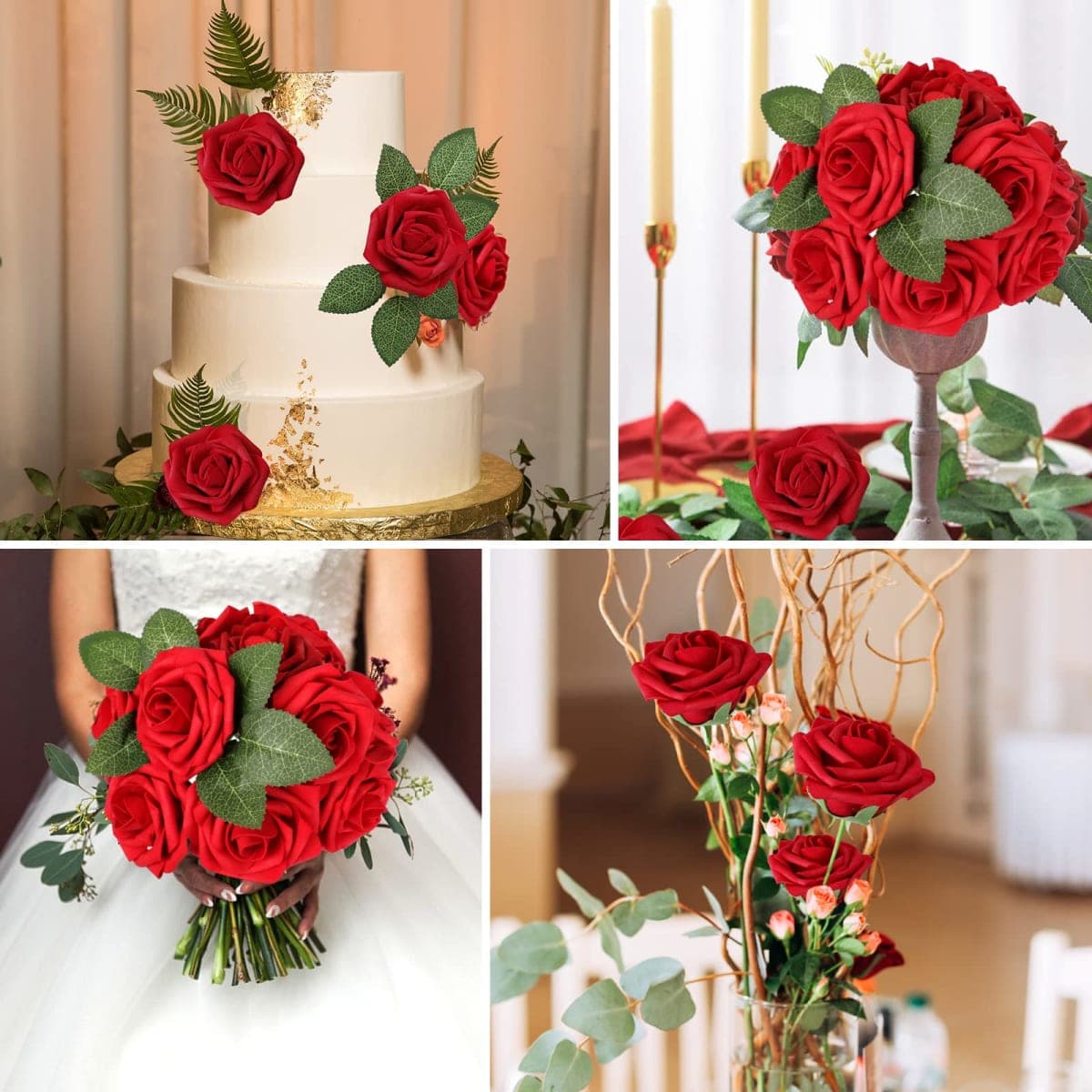 AmyHomie Artificial Flower Dark Red Rose 25pcs Real Looking Fake Roses w/Stem for DIY Wedding Bouquets Centerpieces Arrangements Party Baby Shower Valentines Day Christmas Tree Decorations thumbnail 3