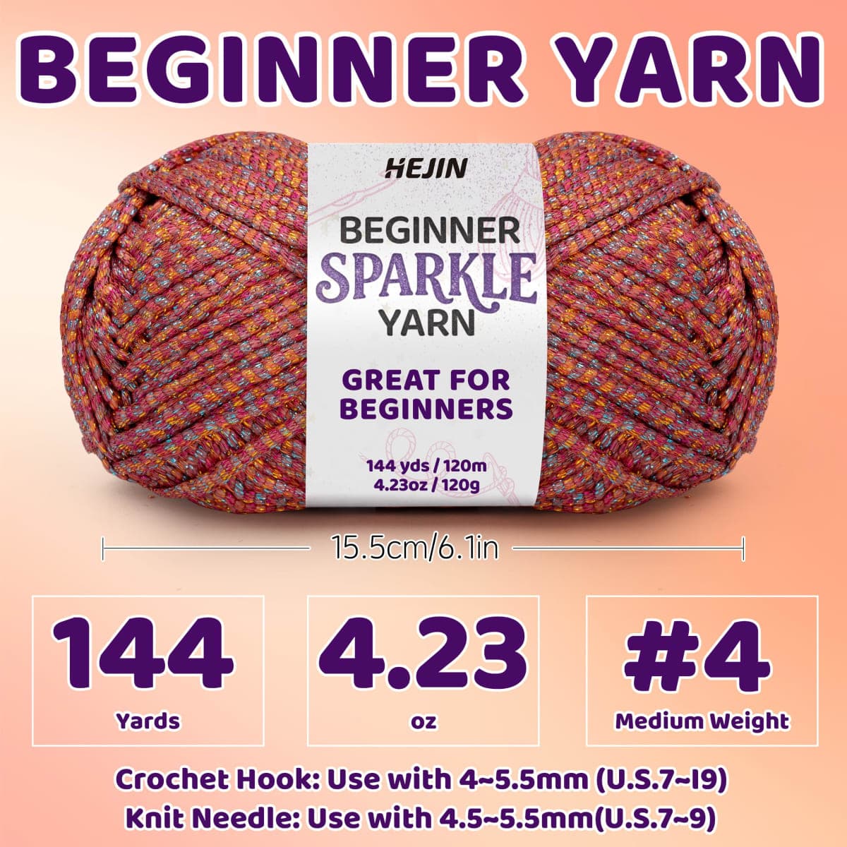 120g Laser Red Yarn for Crocheting and Knitting; 120m(144yds) for Beginners with Easy-to-See Stitches; Worsted-Weight Medium #4; Yarn for Beginners Crochet Kit Making thumbnail 2