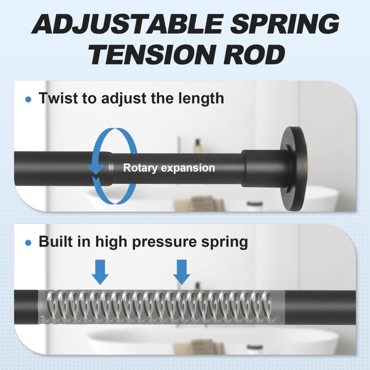CorkLatta Black Shower Curtain Rod 31 to 80 Inch,1 Inch Diameter Adjustable Spring Tension Stainless Steel Telescoping Rod,Easy Install,No Rust thumbnail 2