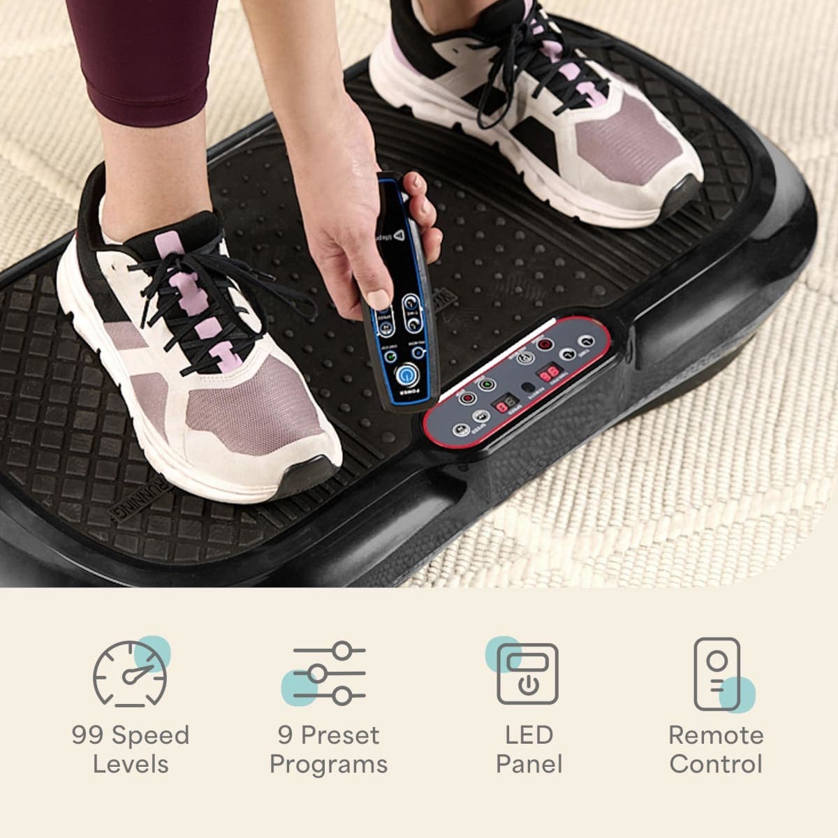 Lifepro Waver Vibration Plate Exercise Machine – Whole Body Oscillation Platform w/ 99 Speed Levels & 9 Programs – Remote Control, Loop & Resistance Bands for Full Body Home Gym Workout thumbnail 5