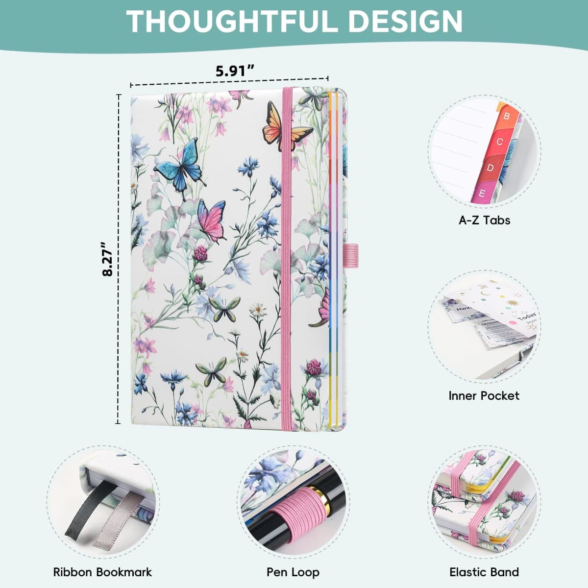 Password Book with Colorful Alphabetical Tabs (5.7" x 8.4") – Hardcover Internet Password Organizer for Website Logins, Home & Office Use, Flower Cover thumbnail 2