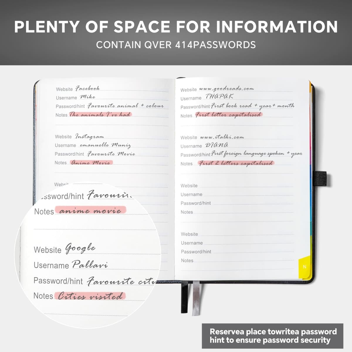 Password Book with Colorful Alphabetical Tabs (5.7" x 8.4") – Hardcover Internet Password Organizer for Website Logins, Home & Office Use, Flower Cover thumbnail 5