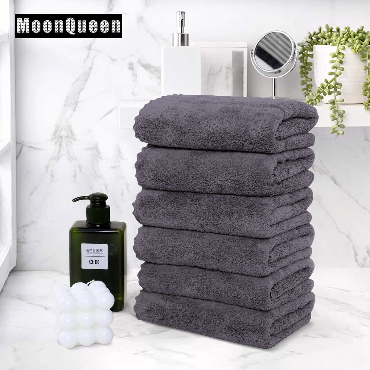 MOONQUEEN 6 Pack Premium Hand Towels - Quick Drying - Microfiber Coral Velvet Highly Absorbent Towels - Multipurpose Use as Hotel, Bathroom, Shower, Spa, Hand Towel 16 x 28 inches (Gray) thumbnail 5