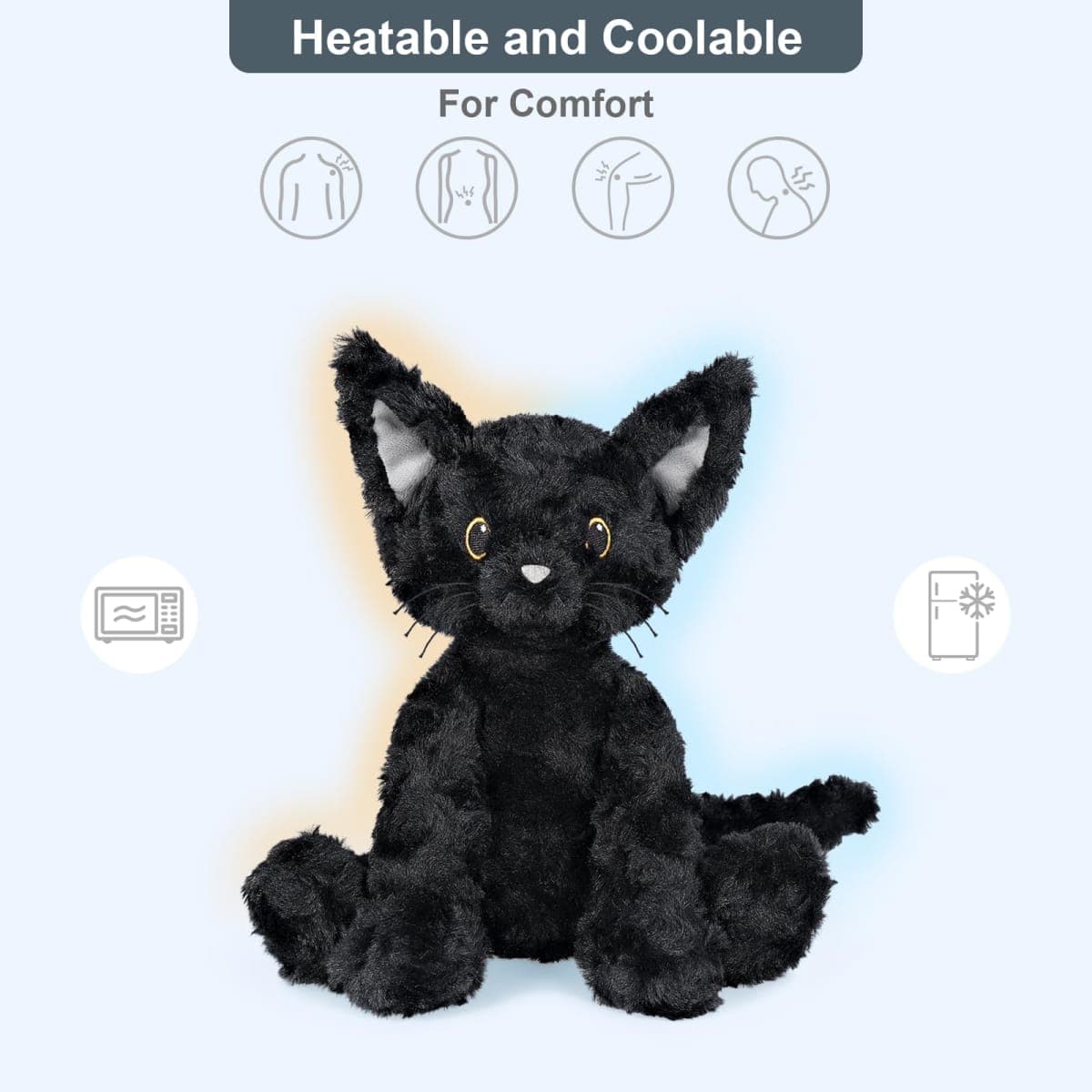 SuzziPals Coolable & Heatable Cat Stuffed Animals，Microwavable Stuffed Animal Heating Pad for Period Cramps, Cute Cat Plush for Anxiety, Black Cat Plush Gift for Kids & Aldults thumbnail 2