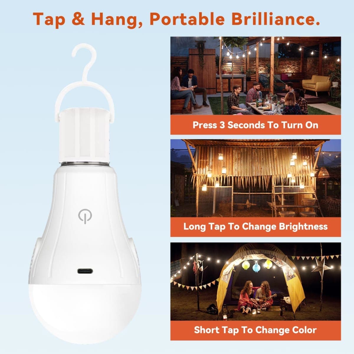 Neporal MagicGlow Rechargeable Light Bulbs with Remote, 3 Color Shift + Dimmable Battery Powered Light Bulbs, USB Rechargeable, A19 E26 Emergency Light Bulbs, 15W, Up to 24 Hours thumbnail 5