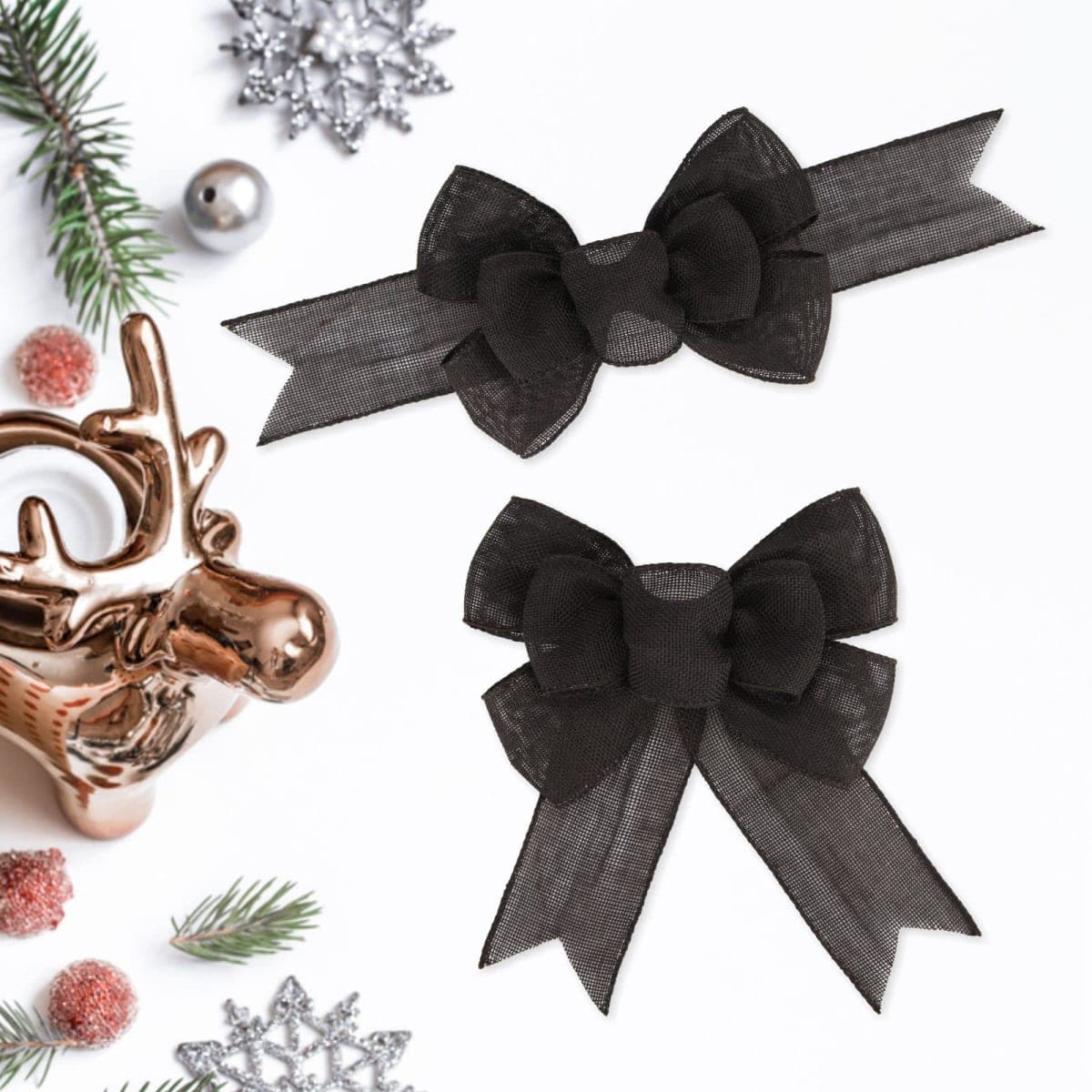 Meseey 2 Pcs Black and White Buffalo Plaid Wired Ribbon Handmade Premade Burlap Bows for Wreaths Tree Decorations Gift Wrapping Outdoor Decoration (Black and White Plaid) thumbnail 4