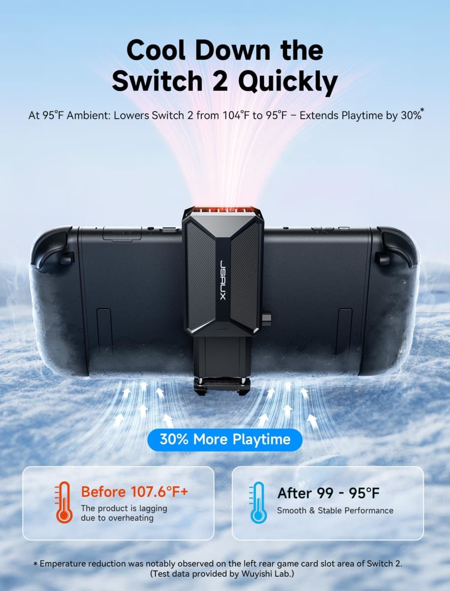 JSAUX Cooling Fan for Nintendo Switch 2 (2025), Cool Down Accessories for Switch 2 (Stepless Adjustable Fan Speed), Cools to Enhance Performance & Extend Console Battery Life - Black thumbnail 2