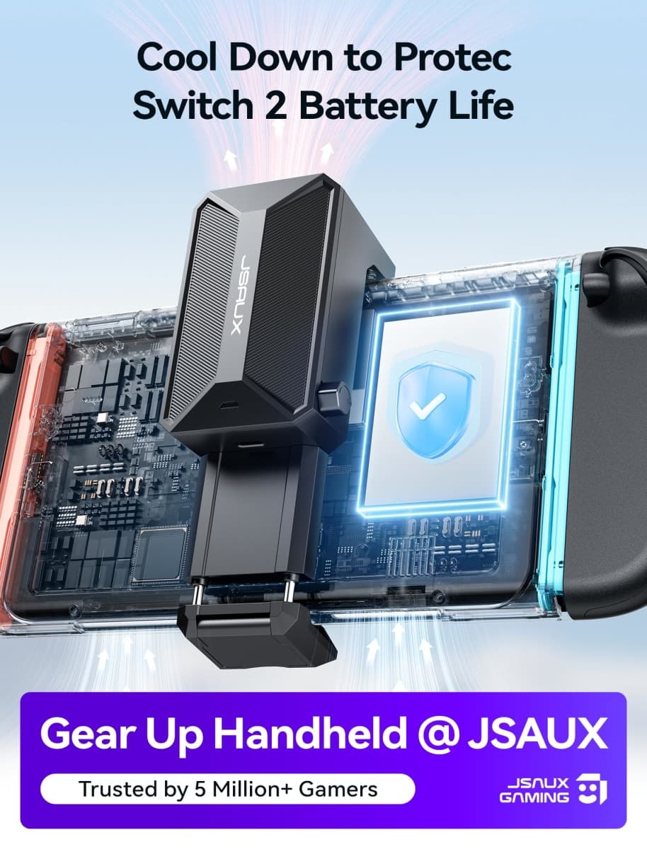 JSAUX Cooling Fan for Nintendo Switch 2 (2025), Cool Down Accessories for Switch 2 (Stepless Adjustable Fan Speed), Cools to Enhance Performance & Extend Console Battery Life - Black thumbnail 3