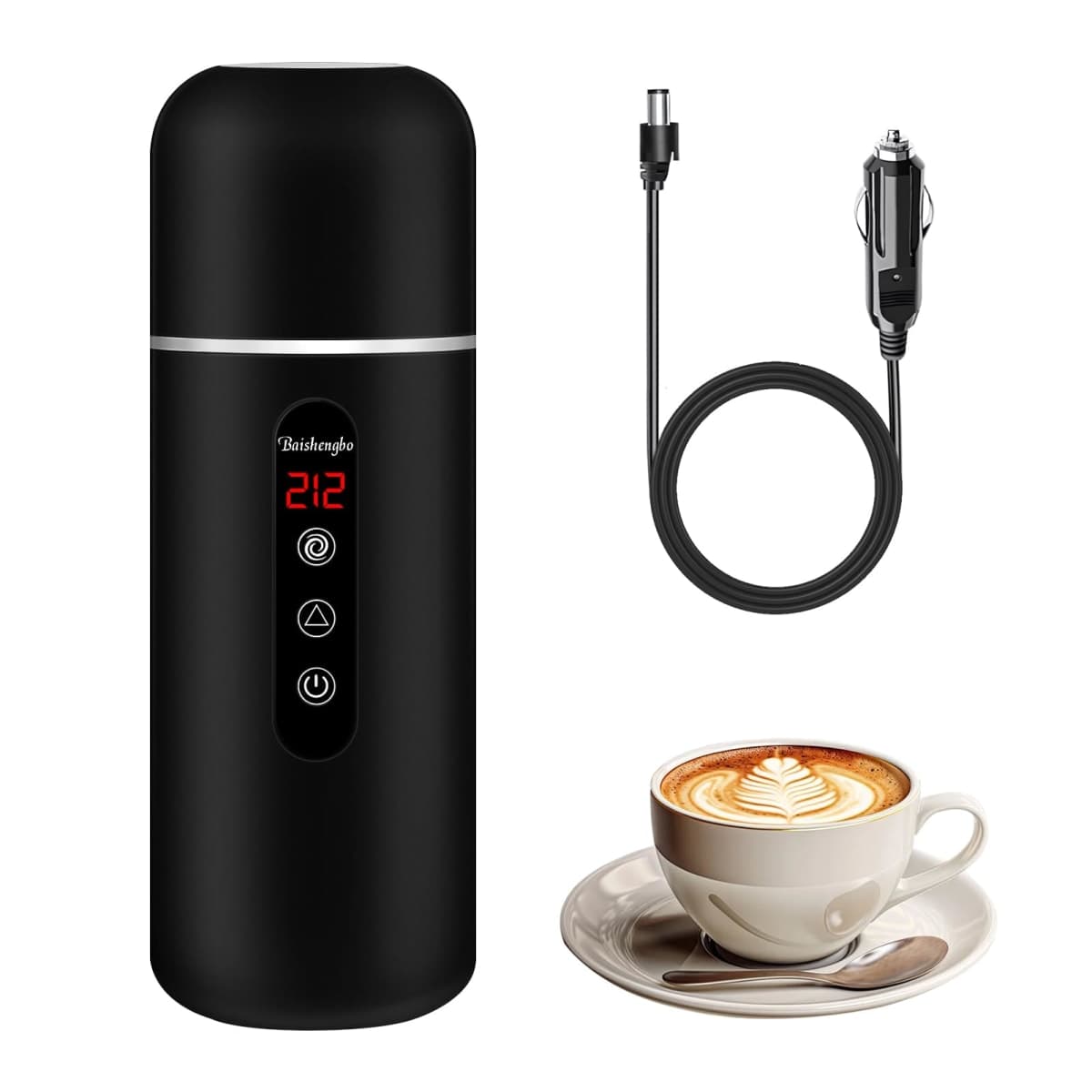 Electric Travel Kettle,12V/24V Car Coffee Warmer Kettle,Portable Hot Water Boiler,Small Hot Water Heater with Built-in Magnetic Induction Stirring — image 1