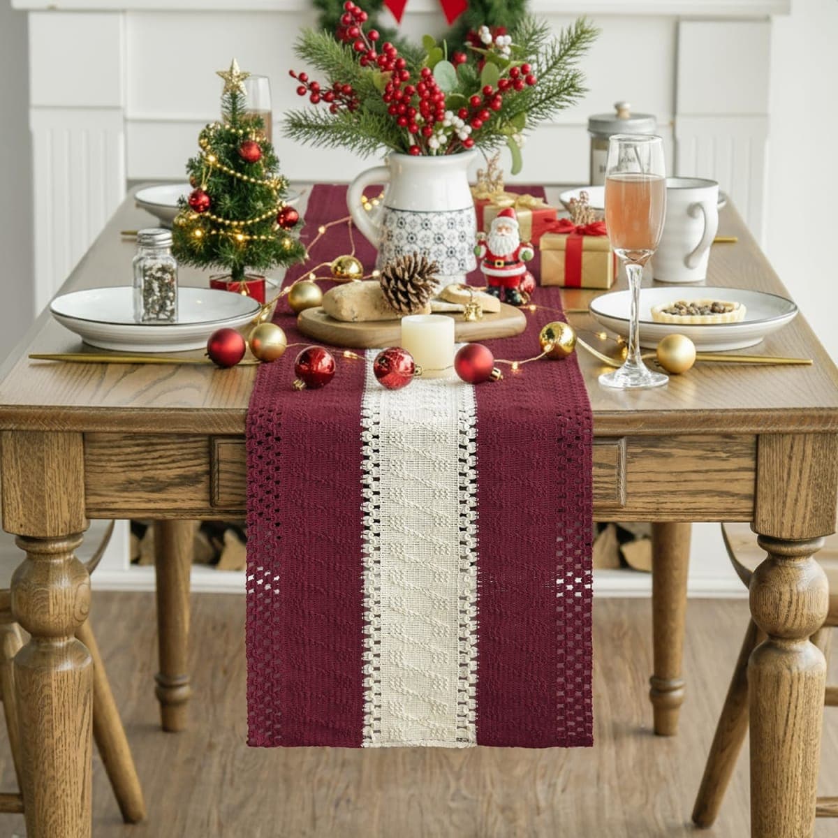 Artoid Mode Red Farmhouse Rustic Table Runner, Seasonal Hollow Kitchen Dining Table Decoration for Home Party Decor 12x72 Inch thumbnail 2