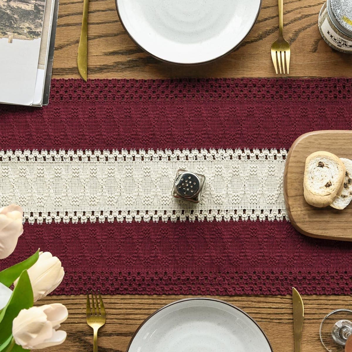 Artoid Mode Red Farmhouse Rustic Table Runner, Seasonal Hollow Kitchen Dining Table Decoration for Home Party Decor 12x72 Inch thumbnail 3