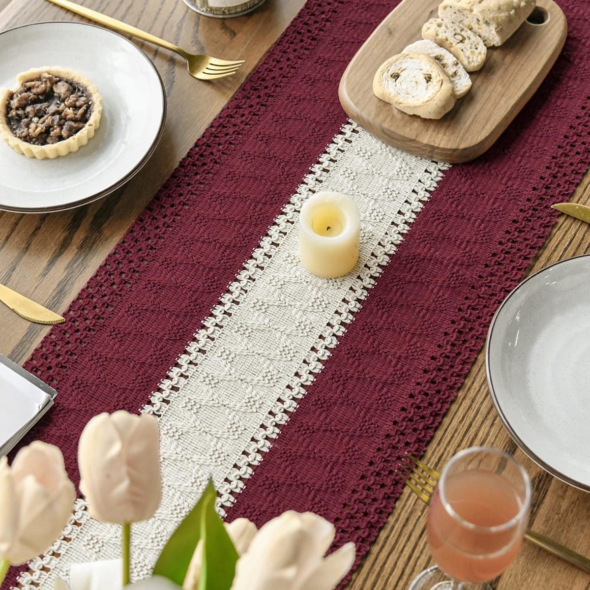 Artoid Mode Red Farmhouse Rustic Table Runner, Seasonal Hollow Kitchen Dining Table Decoration for Home Party Decor 12x72 Inch thumbnail 4