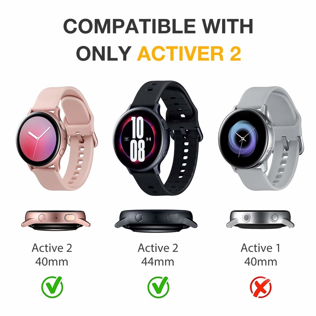 Yolovie (4 Pack) Screen Protector Case Compatible for Samsung Galaxy Watch Active 2 40mm Silicone Bumper Protective Shell Face Cover (Active2 40mm Clear/Silver/Black/Gray) thumbnail 2