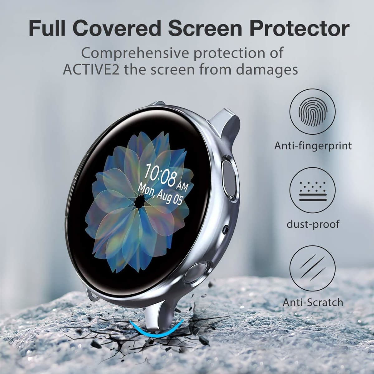 Yolovie (4 Pack) Screen Protector Case Compatible for Samsung Galaxy Watch Active 2 40mm Silicone Bumper Protective Shell Face Cover (Active2 40mm Clear/Silver/Black/Gray) thumbnail 3