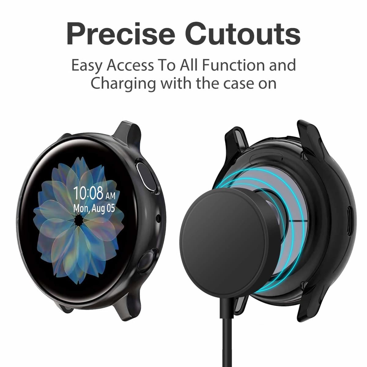 Yolovie (4 Pack) Screen Protector Case Compatible for Samsung Galaxy Watch Active 2 40mm Silicone Bumper Protective Shell Face Cover (Active2 40mm Clear/Silver/Black/Gray) thumbnail 5
